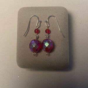 💛 Tara Designs vintage ruby red fire polished round faceted glass bead earrings